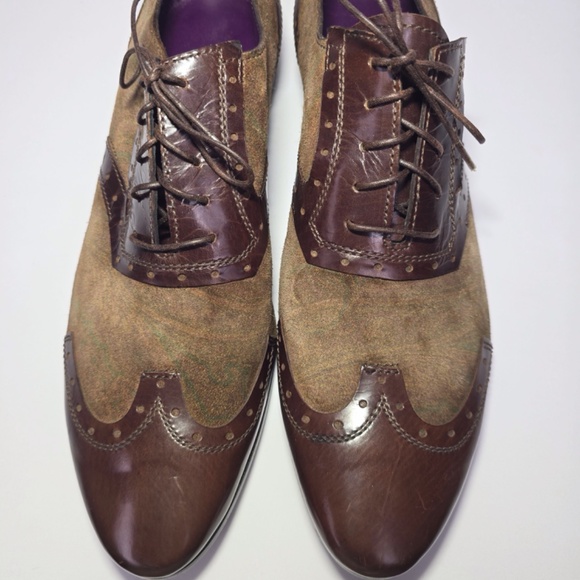 Etro Men’s Shoes Sz 42 (US 9) Wingtip Oxford Brown Leather & Suede Made in Italy - Picture 4 of 14